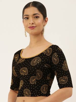 VASTRANAND Women's Black and Orange Printed Stretchable Blouse 3