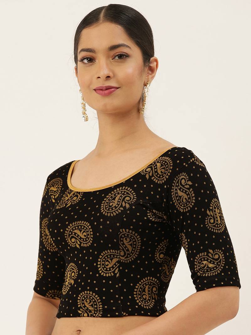 VASTRANAND Women's Black and Orange Printed Stretchable Blouse