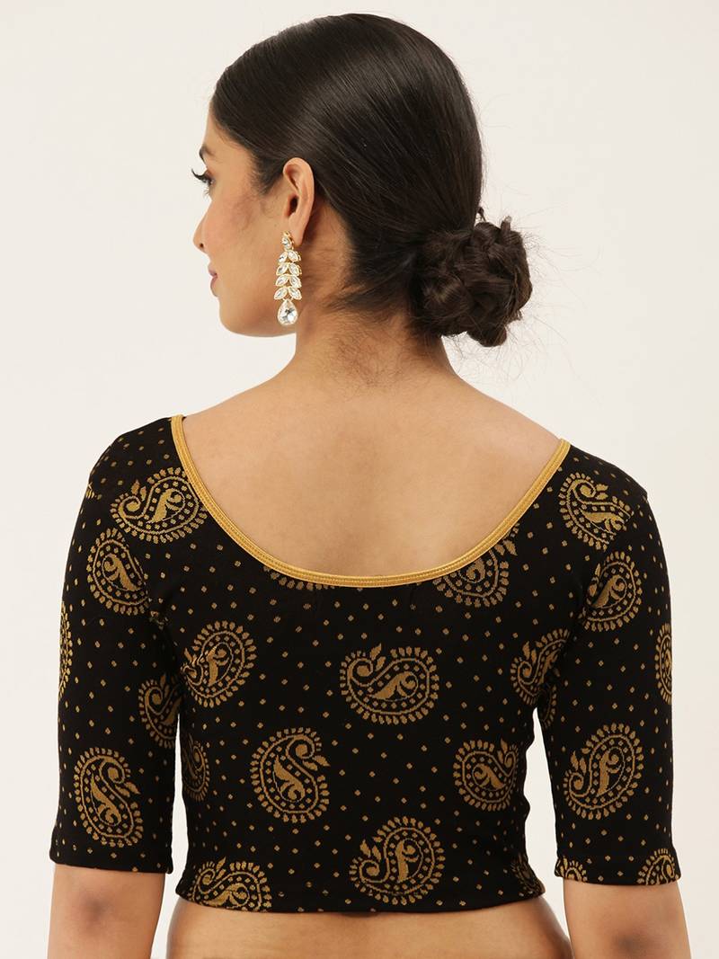 VASTRANAND Women's Black and Orange Printed Stretchable Blouse