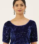 VASTRANAND Women Navy Blue Embellished Sequence Stretchable Velvet Saree Blouse