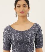 VASTRANAND Women Grey Embellished Sequence Stretchable Velvet Saree Blouse