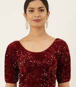 VASTRANAND Women Maroon Embellished Sequence Stretchable Velvet Saree Blouse