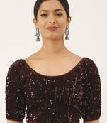 VASTRANAND Women Burgundy Stretchable Velvet Sequence Saree Blouse