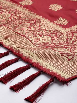 VASTRANAND Red & Gold-Coloured Woven Design Dupatta 3