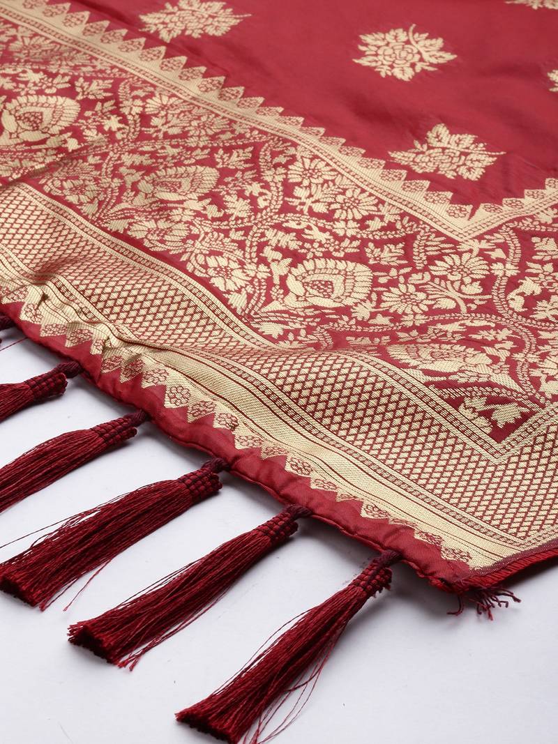 VASTRANAND Red & Gold-Coloured Woven Design Dupatta
