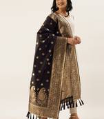 VASTRANAND Black & Golden Woven Design Dupatta