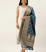 VASTRANAND Navy Blue & Golden Woven Design Dupatta