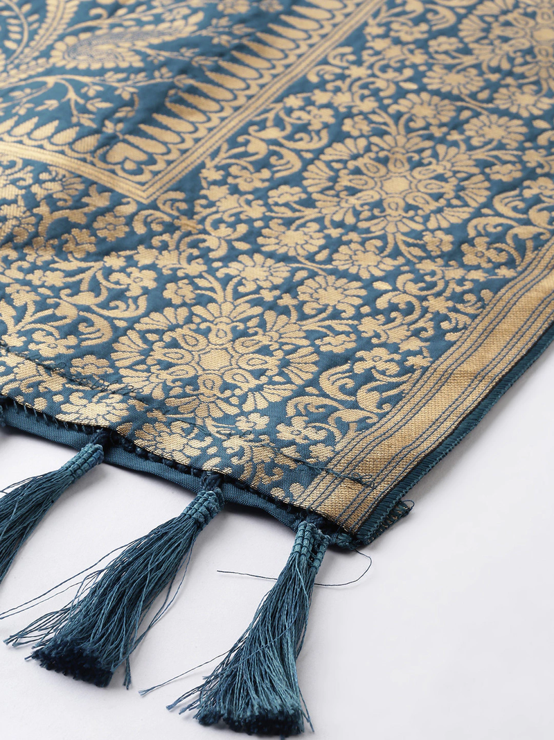 VASTRANAND Navy Blue & Golden Woven Design Dupatta