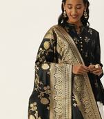 VASTRANAND Black & Gold-Toned Woven Design Banarasi Dupatta