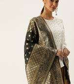VASTRANAND Black & Gold-Coloured Woven Design Dupatta