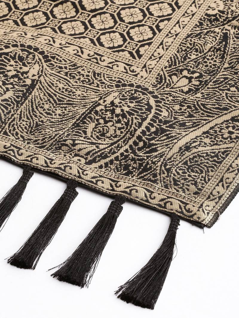 VASTRANAND Black & Gold-Coloured Woven Design Dupatta