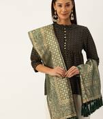 VASTRANAND Green & Gold-Coloured Woven Design Dupatta