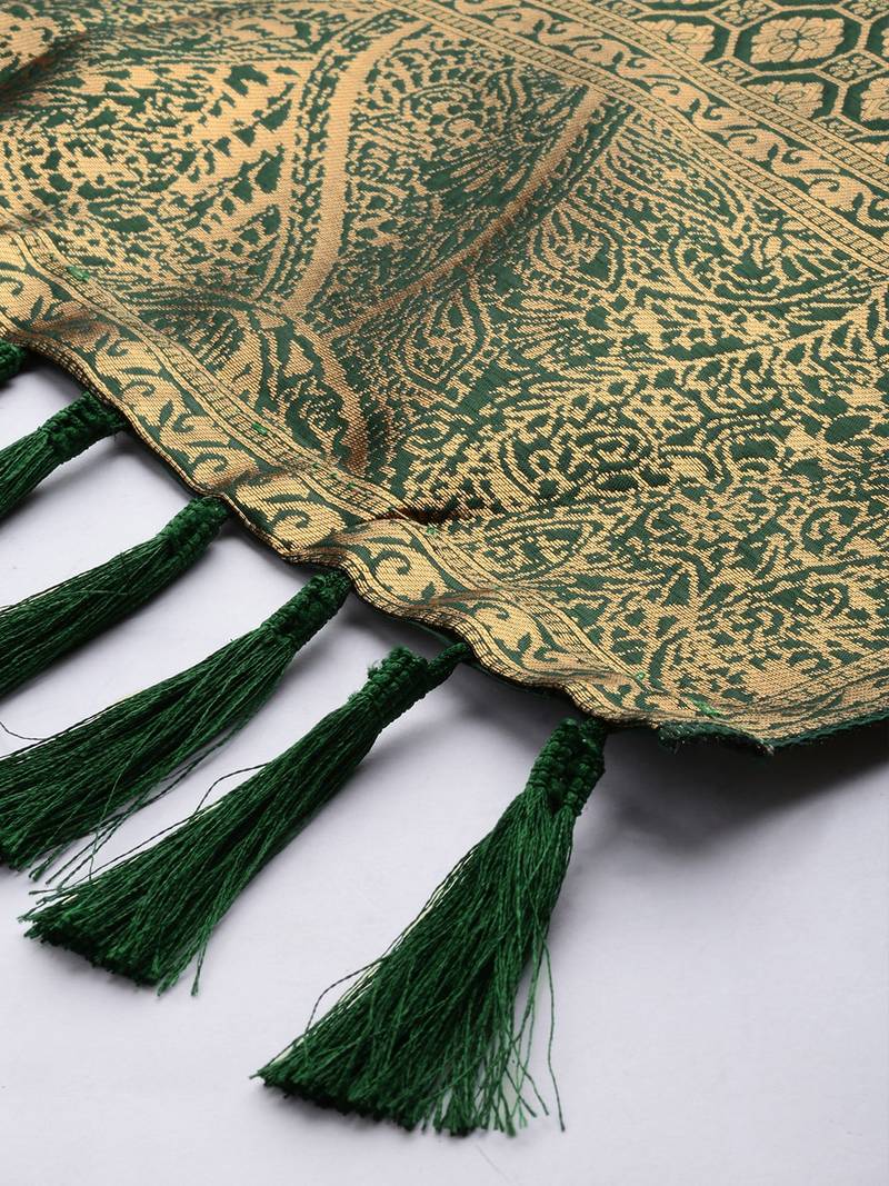 VASTRANAND Green & Gold-Coloured Woven Design Dupatta