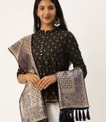 VASTRANAND Navy Blue & Gold-Coloured Woven Design Dupatta
