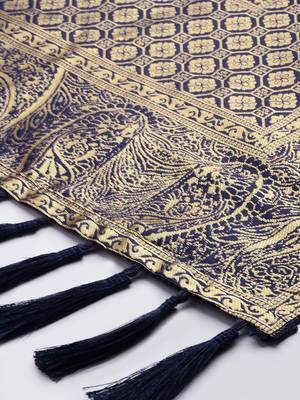 VASTRANAND Navy Blue & Gold-Coloured Woven Design Dupatta 3