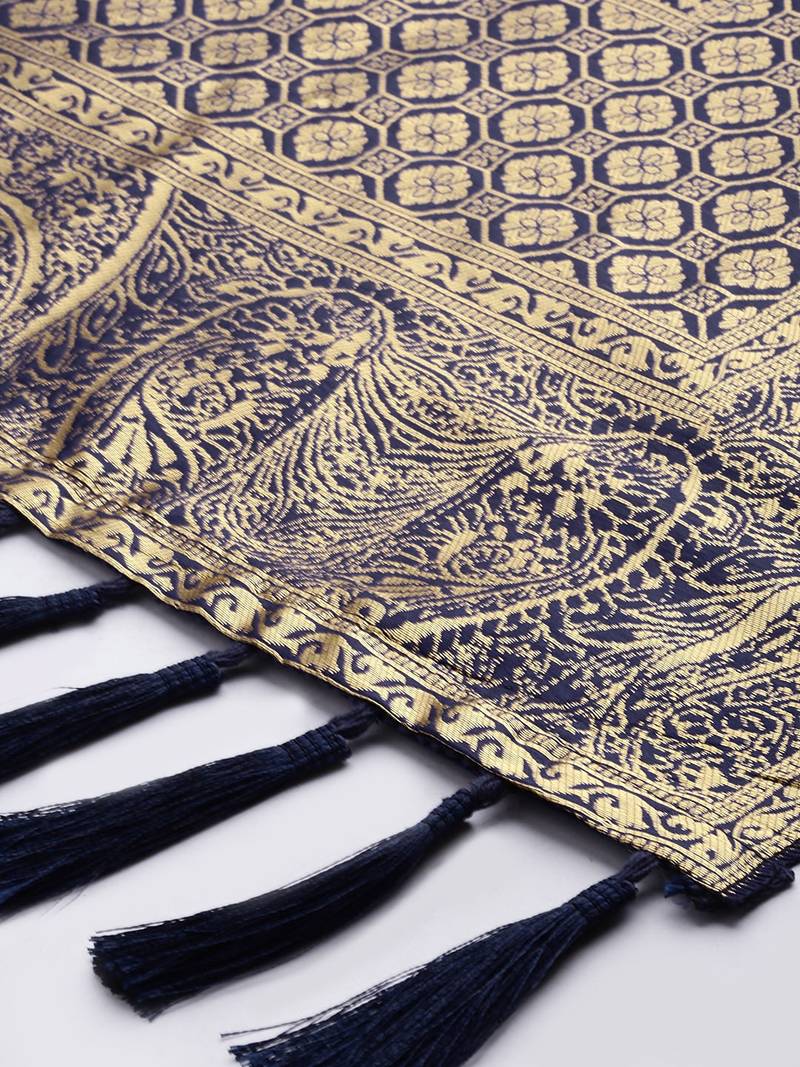 VASTRANAND Navy Blue & Gold-Coloured Woven Design Dupatta