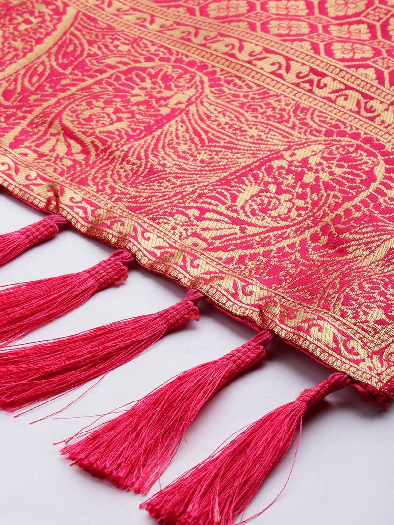 VASTRANAND Pink & Gold-Coloured Woven Design Dupatta