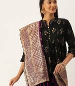 VASTRANAND Purple & Golden Woven Design Dupatta