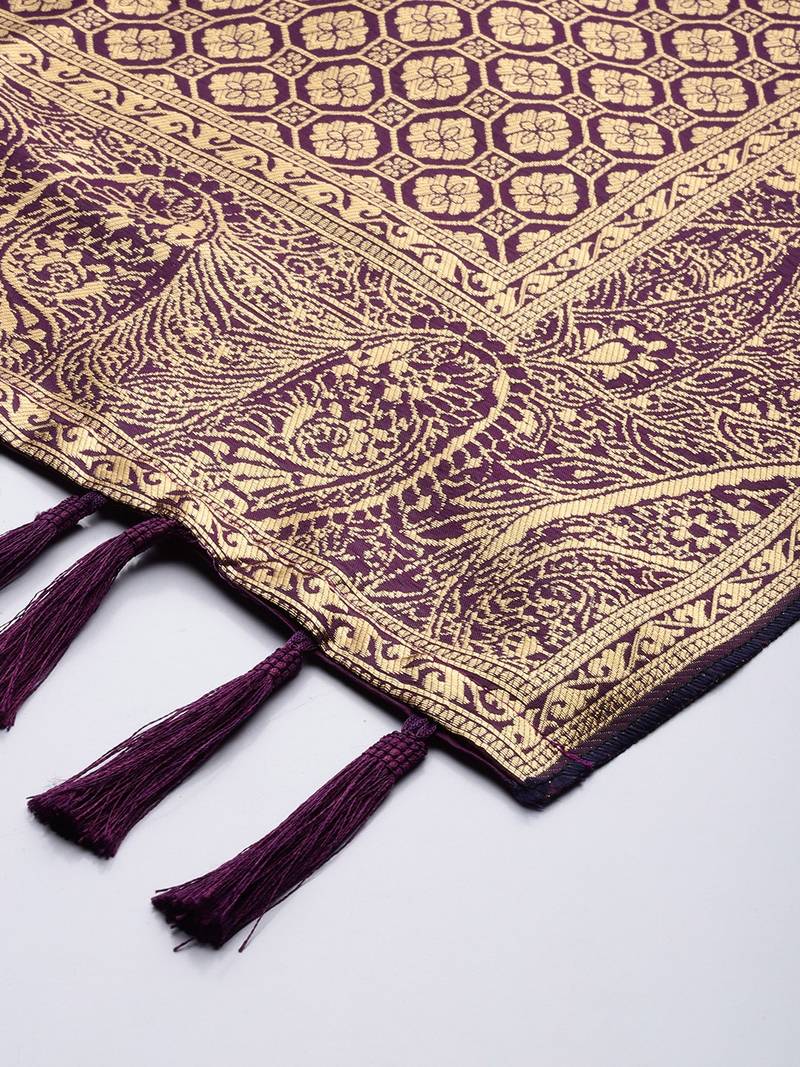 VASTRANAND Purple & Golden Woven Design Dupatta