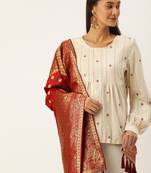 VASTRANAND Red & Gold-Toned Woven Design Dupatta