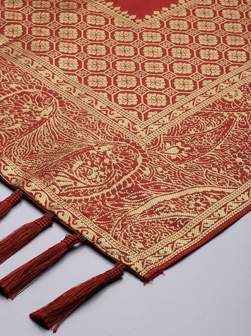 VASTRANAND Red & Gold-Toned Woven Design Dupatta