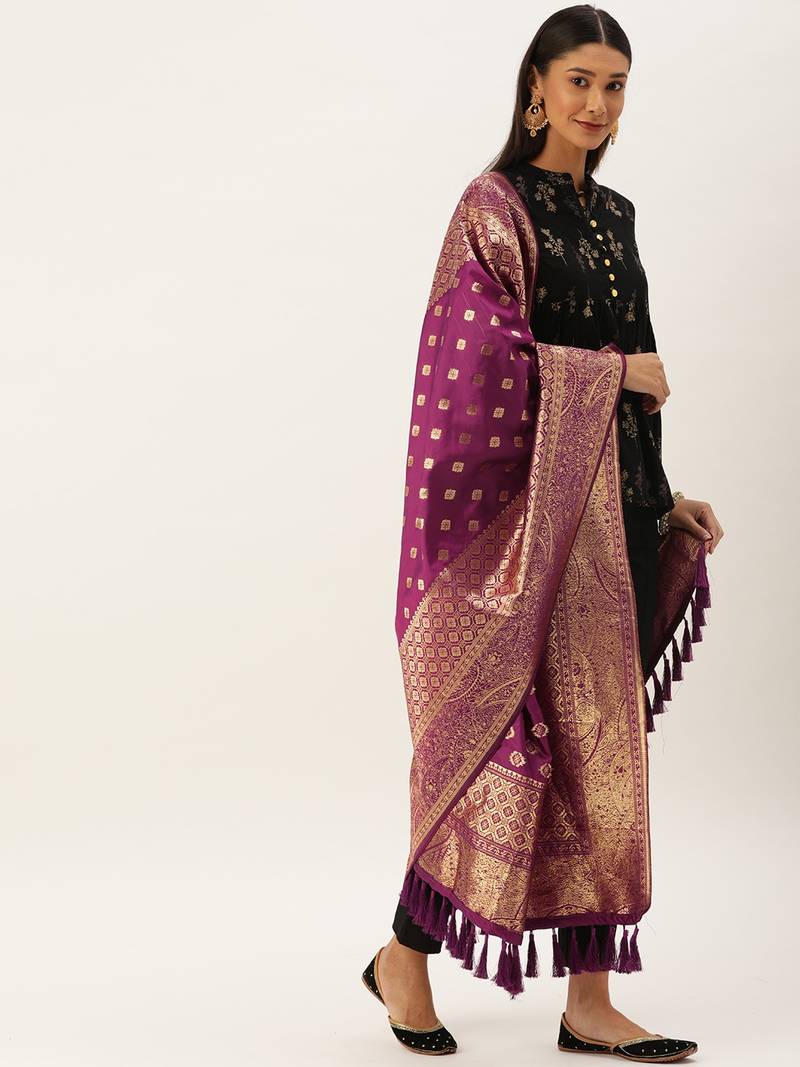 VASTRANAND Purple Woven Design Dupatta
