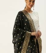 VASTRANAND Black & Gold-Coloured Woven Design Dupatta