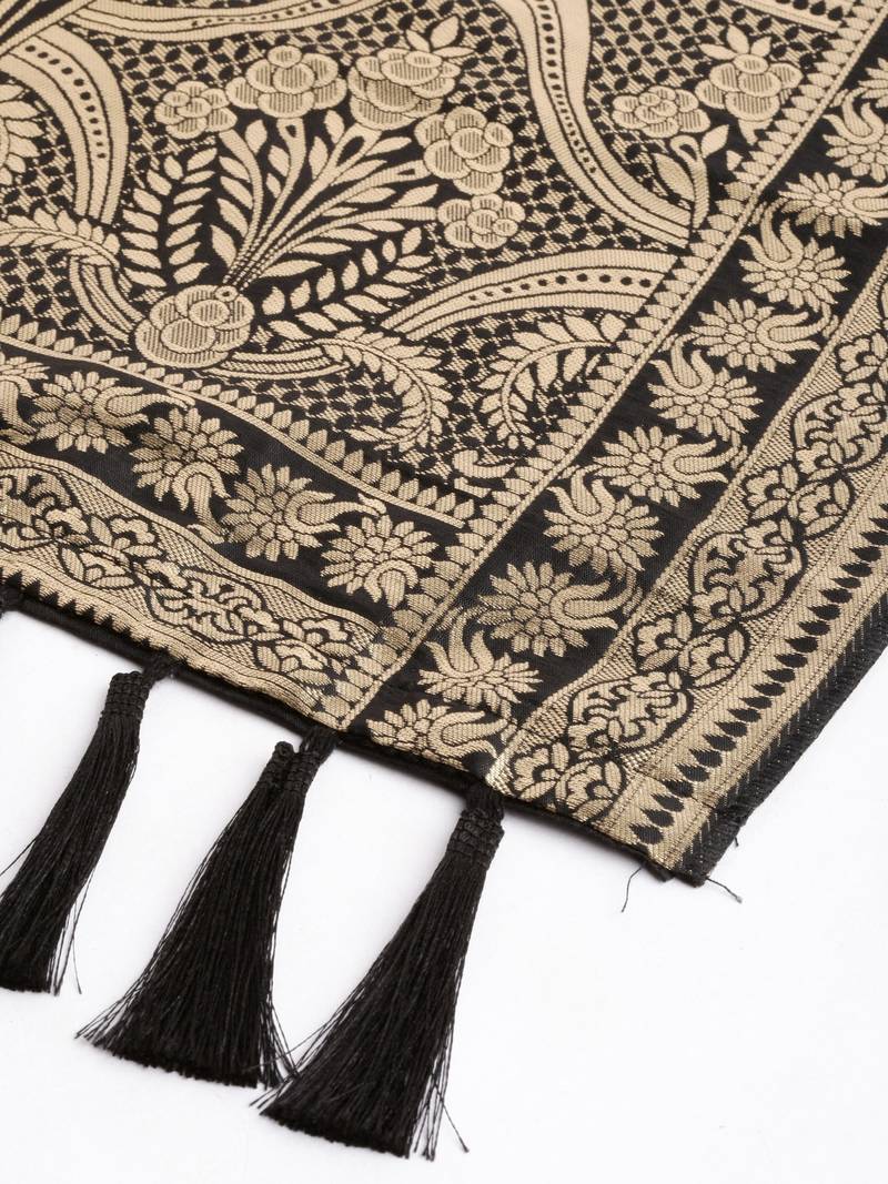 VASTRANAND Black & Gold-Coloured Woven Design Dupatta