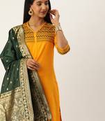 VASTRANAND Green & Gold-Toned Woven Design Dupatta