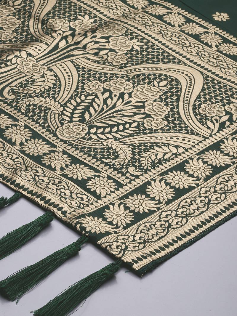 VASTRANAND Green & Gold-Toned Woven Design Dupatta