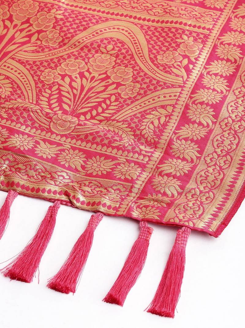 VASTRANAND Pink & Gold-Coloured Woven Design Dupatta