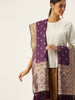 VASTRANAND Purple & Gold-Coloured Woven Design Dupatta 1