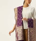 VASTRANAND Purple & Gold-Coloured Woven Design Dupatta