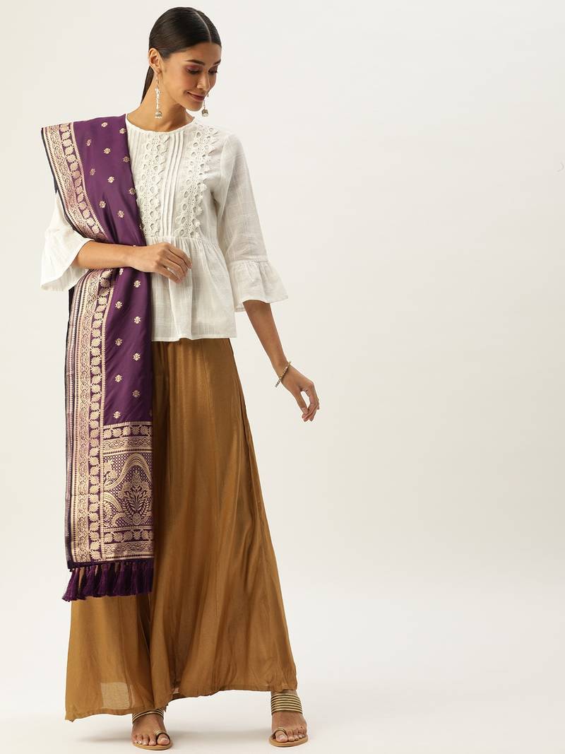 VASTRANAND Purple & Gold-Coloured Woven Design Dupatta