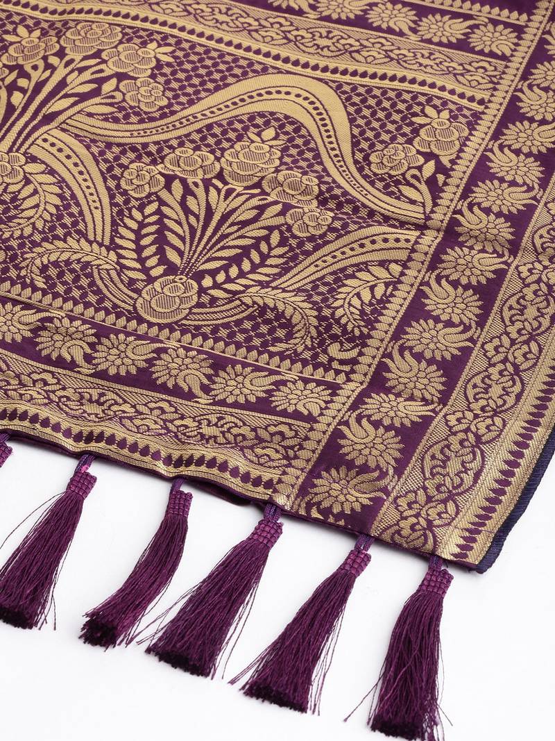 VASTRANAND Purple & Gold-Coloured Woven Design Dupatta