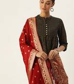 VASTRANAND Red & Gold-Coloured Woven Design Dupatta