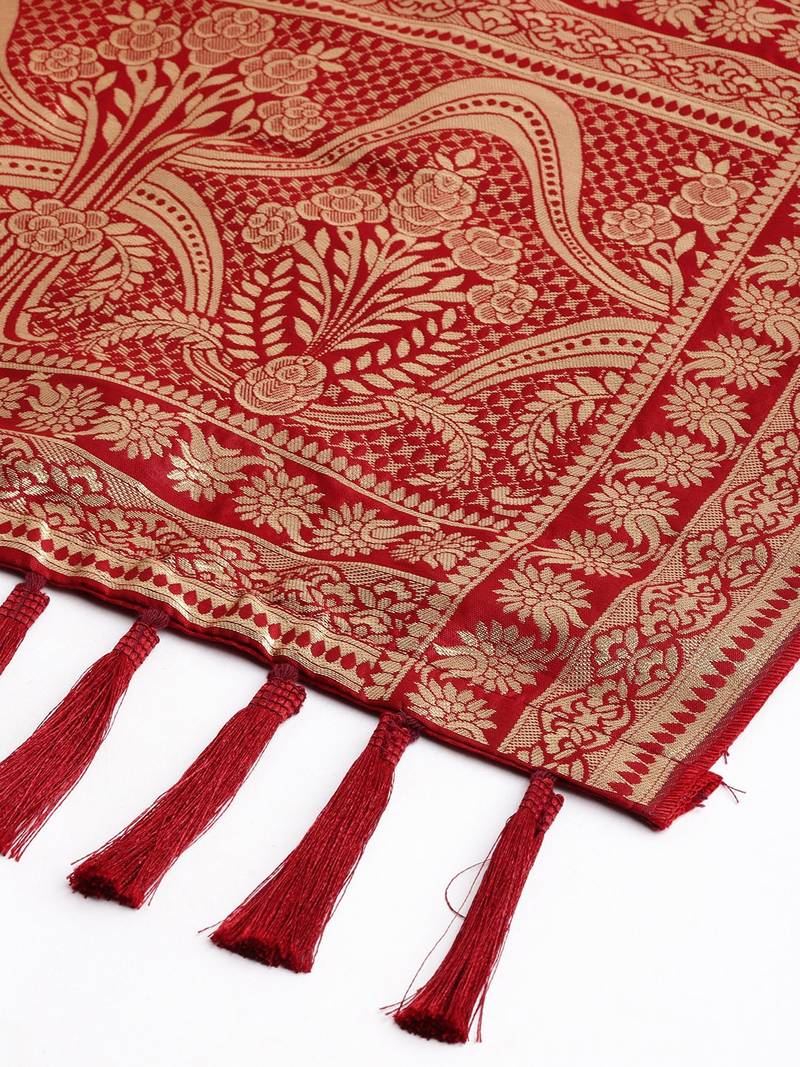 VASTRANAND Red & Gold-Coloured Woven Design Dupatta