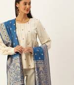 VASTRANAND Blue & Gold-Toned Woven Design Dupatta