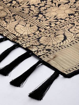 VASTRANAND Black & Gold-Toned Woven Design Dupatta 3