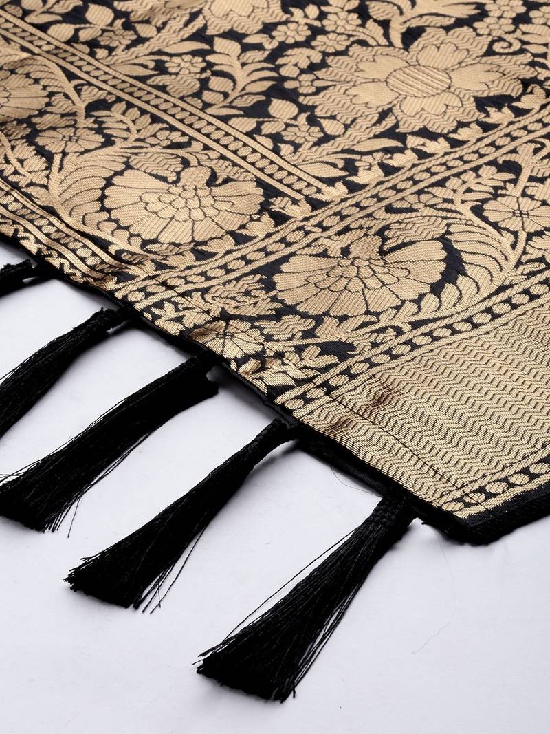 VASTRANAND Black & Gold-Toned Woven Design Dupatta