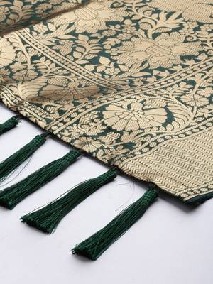 VASTRANAND Green & Gold-Toned Woven Design Dupatta 3