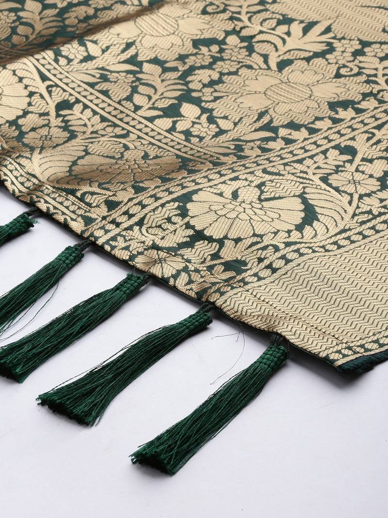 VASTRANAND Green & Gold-Toned Woven Design Dupatta