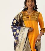 VASTRANAND Navy Blue & Gold-Toned Woven Design Dupatta