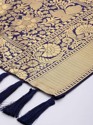 VASTRANAND Navy Blue & Gold-Toned Woven Design Dupatta 3