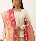 VASTRANAND Pink & Gold-Toned Woven Design Dupatta