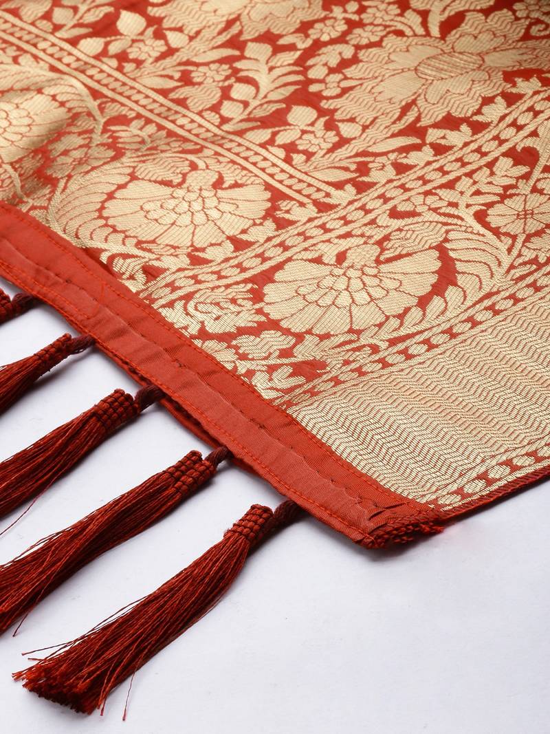 VASTRANAND Red & Gold-Toned Woven Design Dupatta