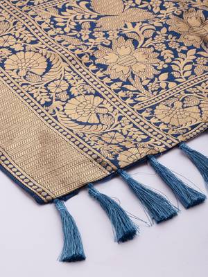 VASTRANAND Blue & Gold-Toned Woven Design Dupatta 3