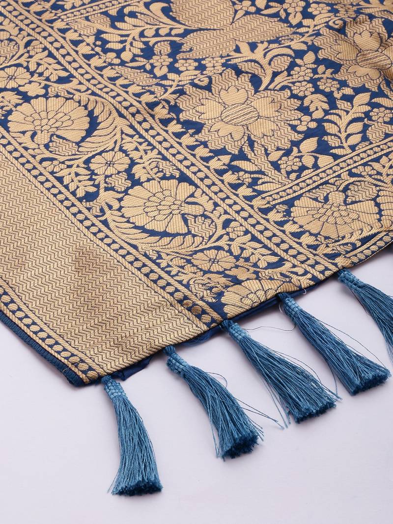 VASTRANAND Blue & Gold-Toned Woven Design Dupatta