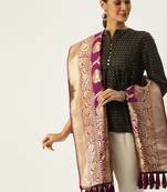 VASTRANAND Burgundy & Gold-Coloured Woven Design Dupatta