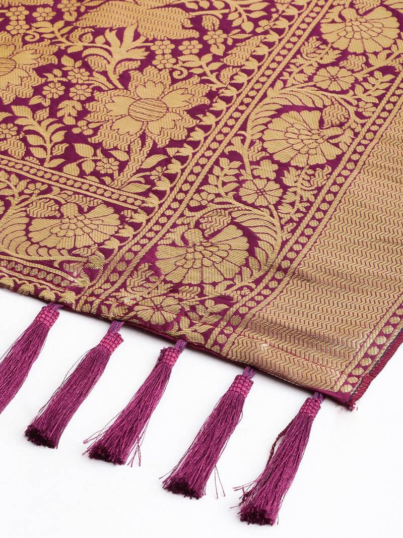 VASTRANAND Burgundy & Gold-Coloured Woven Design Dupatta